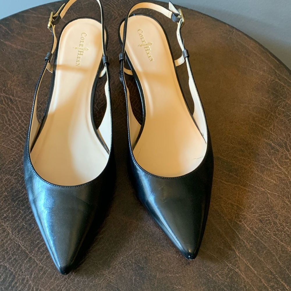 Cole Haan Black leather Slingback kitten Heels 10B
